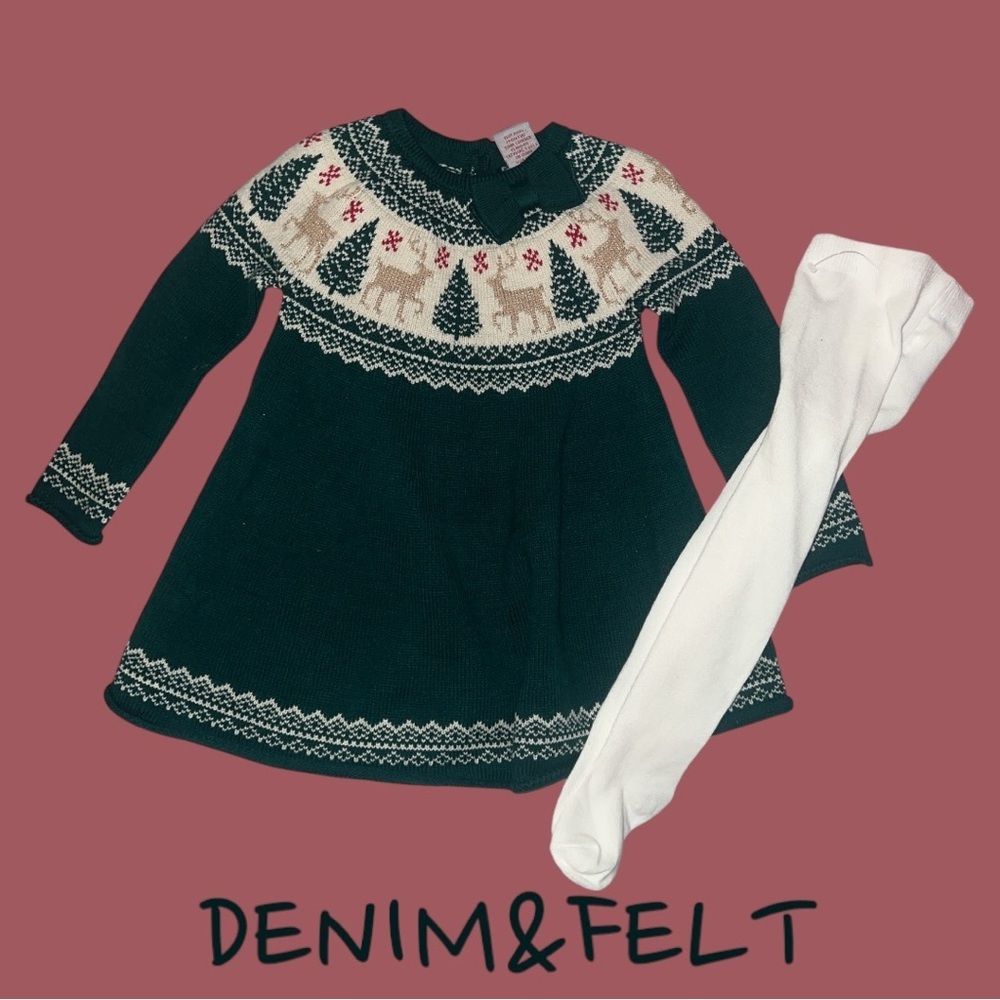 Tahari Baby Girls Fair Isle Christmas Sweater Dress & Tights | NEW/NWOT!!🎄🎄